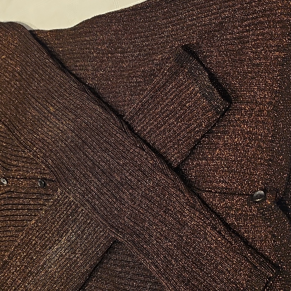 Chico's Metalic Brown Ribbed Cardigan Sweater Very Good Condition - Picture 5 of 9